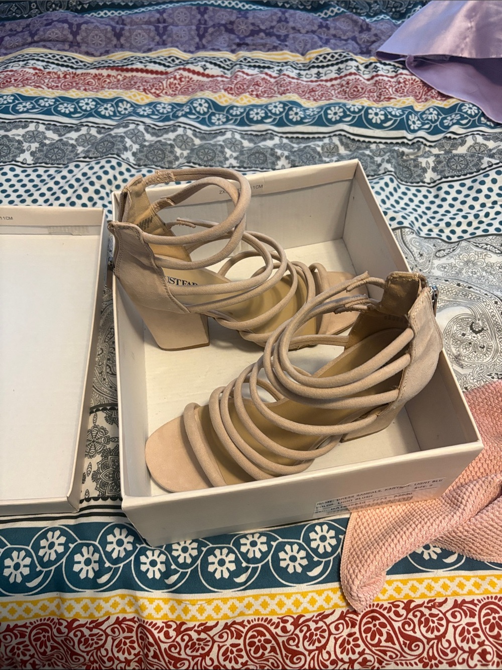 JustFab Nude Strappy Block Heel Sandals